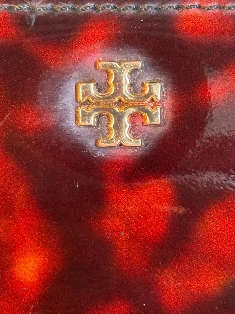 Tory Burch Robinson Tortoise-Shell Print Patent Leather Zip Around Wallet